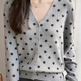 Elegant Commuter Polka Dot Print Tencel Long-Sleeve Knit Top