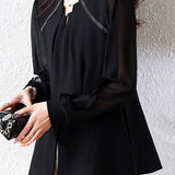 Exquisite Elegant Small V‑Neck Chiffon Spliced Long‑Sleeve Shirt