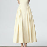 Key Neck Side Gathered Long Flare Dress with Lining