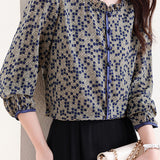 Ruffle Collar Dot Pattern Blouse