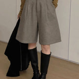 Casual Wool Pleated Cropped Wide‑Leg Trousers