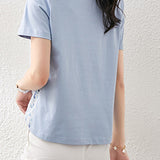 Round Neck Art Print Jacquard Check Contrast T-Shirt with Lining