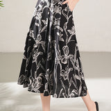 French Style Elegant Printed Pleated Full Skirt