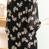 Lubang kunci leher bijou hiasan ribbon print puff blaus