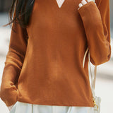 Elegant Commuter V-Neck Knit Top With Fishbone Texture