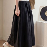 Casual Linen Elastic Waist Straight Midi Skirt