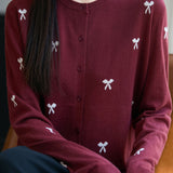 Casual Knit Cardigan With Bow Pattern