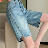 Casual High Waist Denim Capri Pants - liwisi