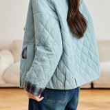Casual Plaid Spliced Diamond‑Quilted Jacket