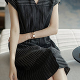 Skipper Collar Striped Docking Linen Dress