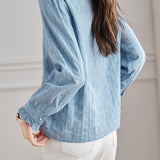 Elegant Vertical Embroidery Hollow Out Shirt