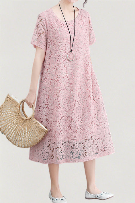 Versatile Loose-Fit Lace Dress - liwisi