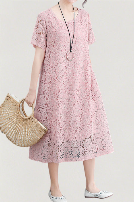 Versatile Loose-Fit Lace Dress - liwisi