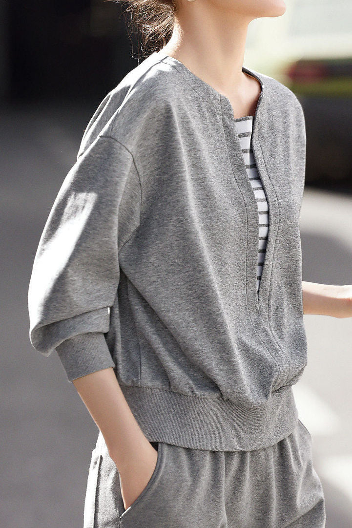 Casual Sporty Fake Two-Piece Striped Hoodie - liwisi