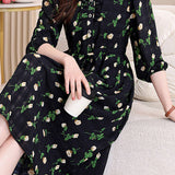Elegant Ruffled Floral Drawstring Dress