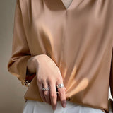 V-Neck Front Tuck Satin Blouse - 5 Colors Available