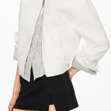 Casual Solid Color Zip‑Up Fake‑Two‑Piece Stripe Jacket