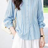 French Elegant Ruffled Stand Collar Long-Sleeve Blouse