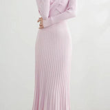 French Elegant Waist Cinched Ruffled Hem Knit Dress