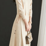 Off Neck Drawstring Flare Knit Dress - 3 Colors Available - liwisi