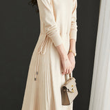 Off Neck Drawstring Flare Knit Dress - 3 Colors Available - liwisi