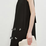 Side Ribbon Beads Three-dimensional Flower Tank One-piece Dress