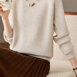 Elegant Pearl Lapel Raglan Sleeve Knit Sweater