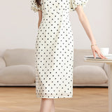 Gentle Commuter Polka Dot Puff Sleeve Dress