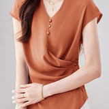 Elegant V-neck Waist-tight Irregular Short Sleeve Blouse