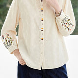 Exquisite Commuter Peter‑Pan‑Collar Long‑Sleeve Embroidered Blouse With Lantern Sleeves