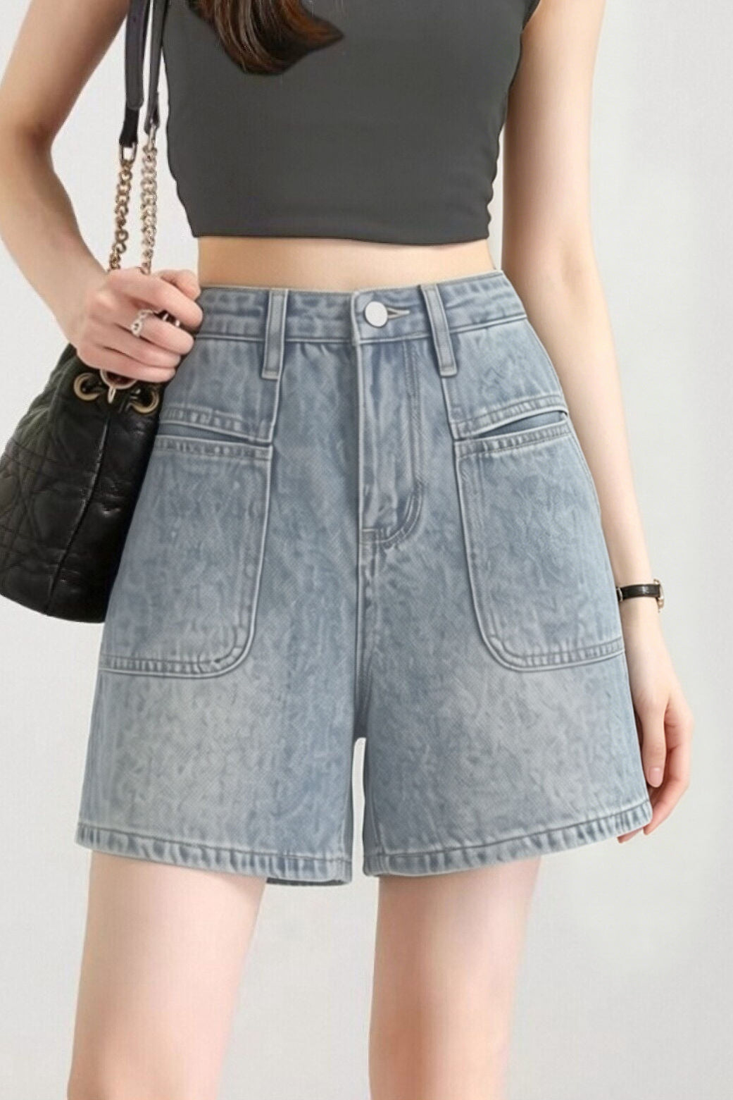 Casual High Waist Wide Leg Denim Shorts - liwisi
