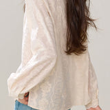 Casual Vacation Colorful Button Floral Embroidered Ruffled Blouse