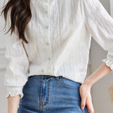 Elegant Vertical Embroidery Hollow Out Shirt