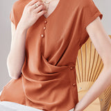 Elegant V-neck Waist-tight Irregular Short Sleeve Blouse