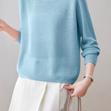 Casual Hollow‑Out Spliced Ribbed Knit Sweater