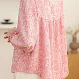 Casual Floral Lantern Sleeve Shirt - liwisi