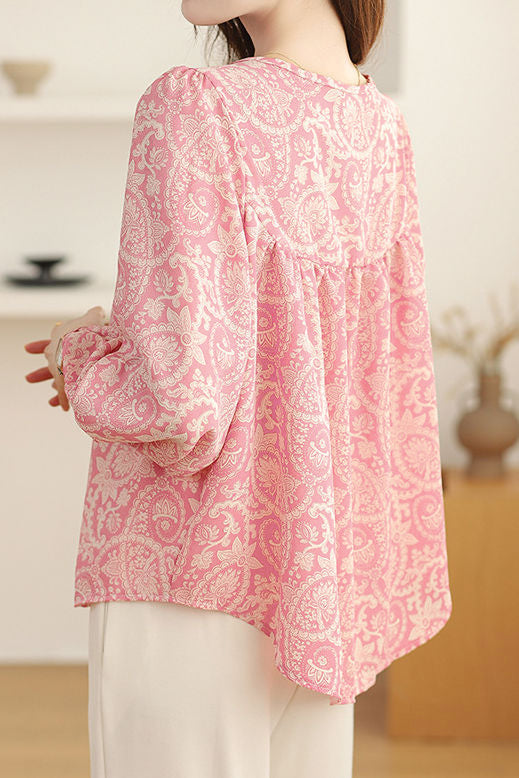 Casual Floral Lantern Sleeve Shirt - liwisi