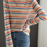Round Neck Striped Knit Sweater