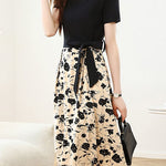 Elegant Spliced Printed Dress - liwisi