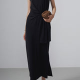 Uネックバックスリットロングベルテッドワンピース　2色入 - liwisi