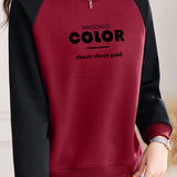 Casual Color Block Letter Print Raglan Long Sleeve Sweatshirt