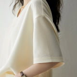 Two-Piece Set: Effortless V-Neck Drop Shoulder T-Shirt + Side Pocket Long Slacks Pants