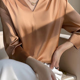 V-Neck Front Tuck Satin Blouse - 5 Colors Available