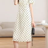 Gentle Commuter Polka Dot Puff Sleeve Dress