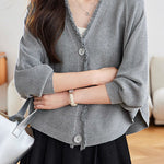 Casual Batwing Sleeve Fringed Knit Cardigan - liwisi