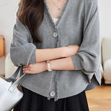 Casual Batwing Sleeve Fringed Knit Cardigan - liwisi