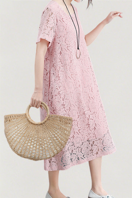 Versatile Loose-Fit Lace Dress - liwisi