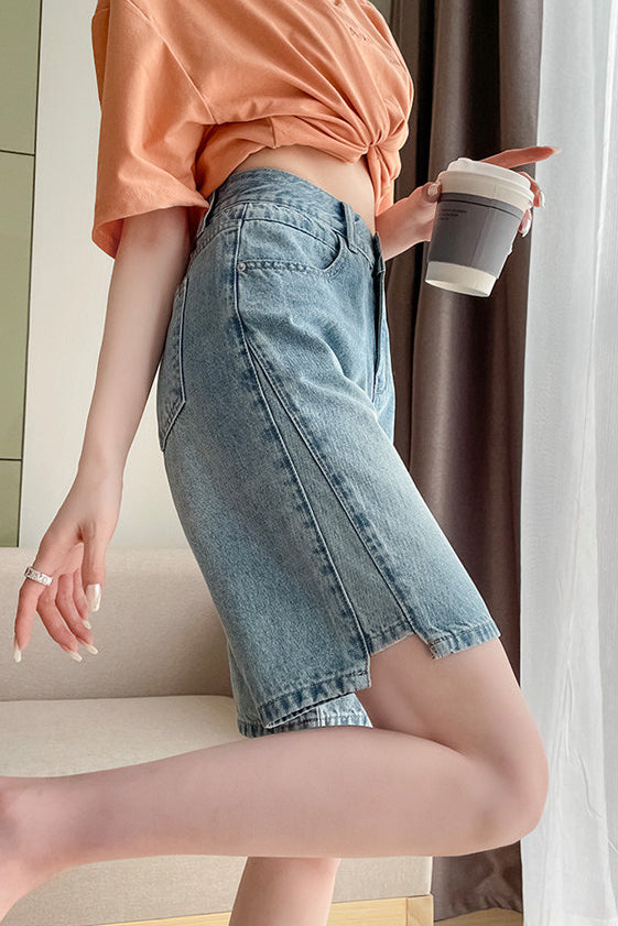 Casual High Waist Denim Capri Pants - liwisi