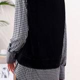 Casual Spliced Plaid Fake Two‑Piece Fuzzy Knit Sweater