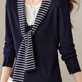 Casual Striped Spliced Tie Knit Top